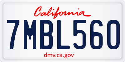 CA license plate 7MBL560