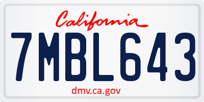 CA license plate 7MBL643