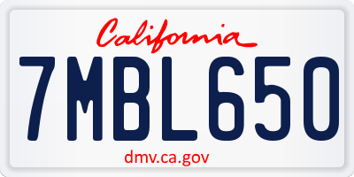 CA license plate 7MBL650