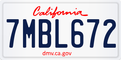 CA license plate 7MBL672