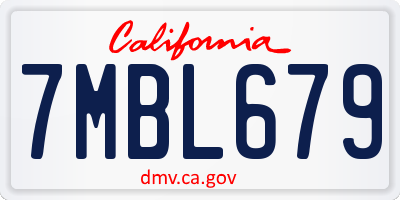 CA license plate 7MBL679