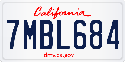 CA license plate 7MBL684