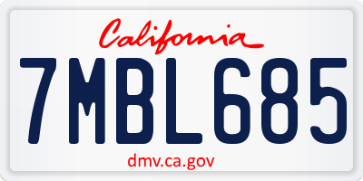 CA license plate 7MBL685