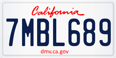 CA license plate 7MBL689