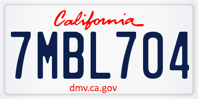 CA license plate 7MBL704