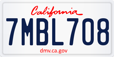CA license plate 7MBL708