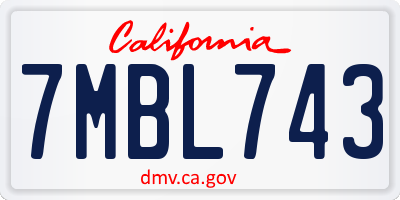 CA license plate 7MBL743