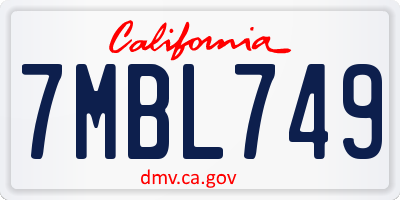 CA license plate 7MBL749