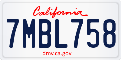 CA license plate 7MBL758