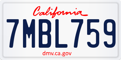 CA license plate 7MBL759
