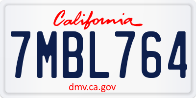 CA license plate 7MBL764