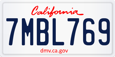 CA license plate 7MBL769