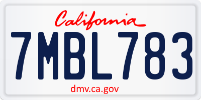 CA license plate 7MBL783