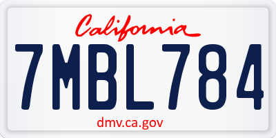 CA license plate 7MBL784