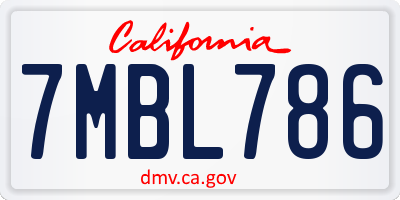 CA license plate 7MBL786