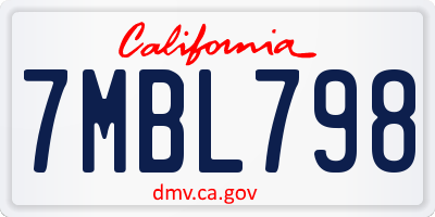 CA license plate 7MBL798