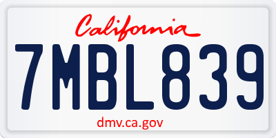CA license plate 7MBL839