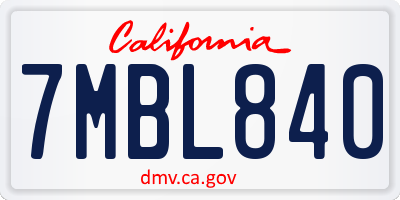 CA license plate 7MBL840