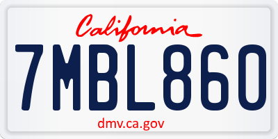 CA license plate 7MBL860