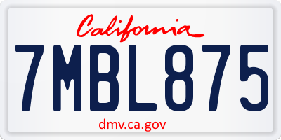 CA license plate 7MBL875