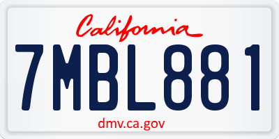 CA license plate 7MBL881