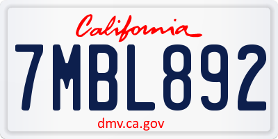 CA license plate 7MBL892