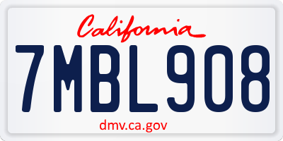 CA license plate 7MBL908