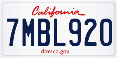 CA license plate 7MBL920