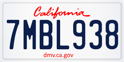 CA license plate 7MBL938