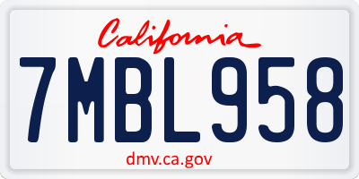 CA license plate 7MBL958