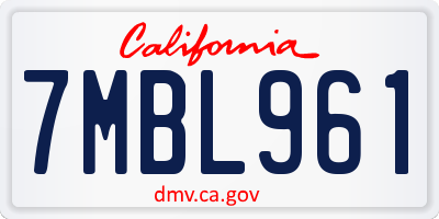 CA license plate 7MBL961