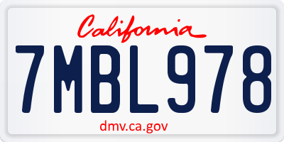 CA license plate 7MBL978