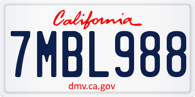 CA license plate 7MBL988