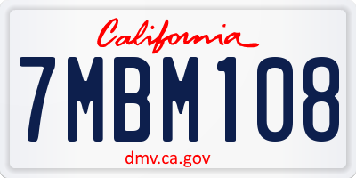 CA license plate 7MBM108