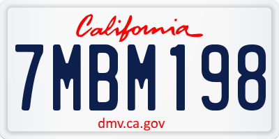CA license plate 7MBM198