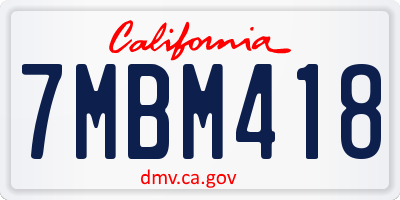 CA license plate 7MBM418
