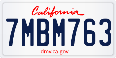 CA license plate 7MBM763
