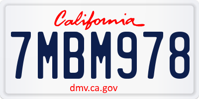 CA license plate 7MBM978