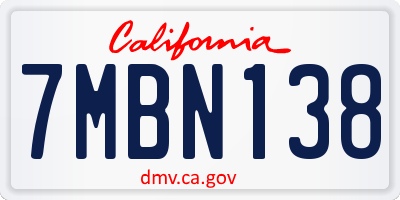 CA license plate 7MBN138