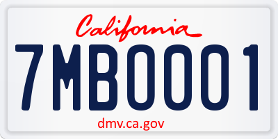 CA license plate 7MBO001