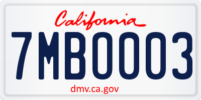 CA license plate 7MBO003