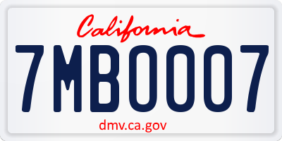 CA license plate 7MBO007