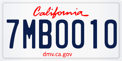 CA license plate 7MBO010
