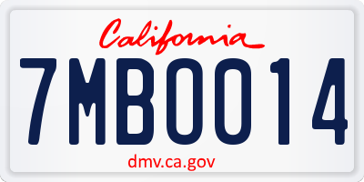 CA license plate 7MBO014