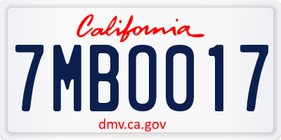 CA license plate 7MBO017