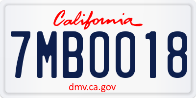 CA license plate 7MBO018