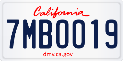 CA license plate 7MBO019