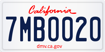 CA license plate 7MBO020