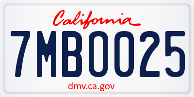 CA license plate 7MBO025