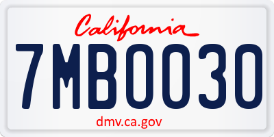 CA license plate 7MBO030